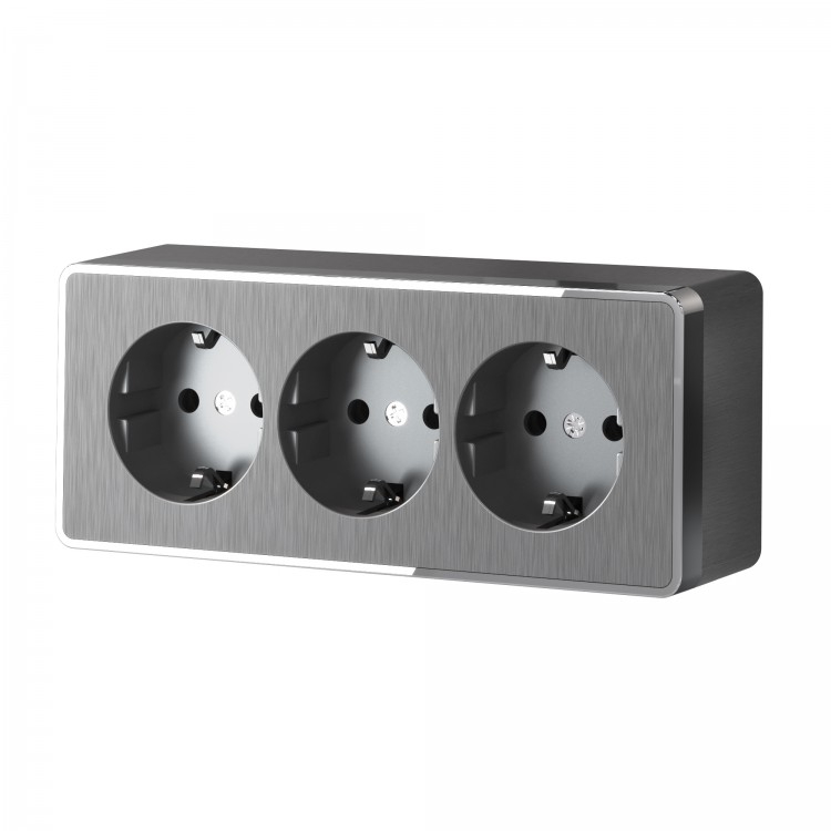 Werkel Gallant Розетка 3-ая с/з со шторками  W5073104 графит рифленый