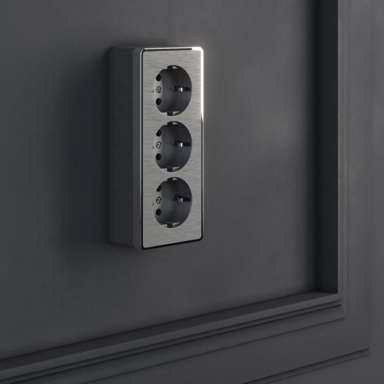 Werkel Gallant Розетка 3-ая с/з со шторками  W5073104 графит рифленый