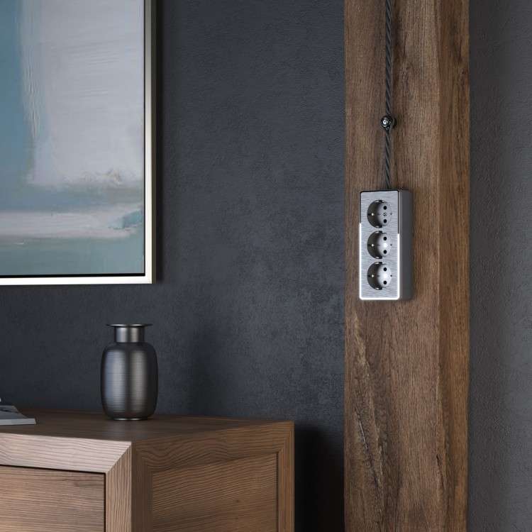 Werkel Gallant Розетка 3-ая с/з со шторками  W5073104 графит рифленый