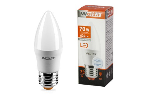 Лампа WOLTA Led 25SC 7.5W E27 4000K свеча (388)