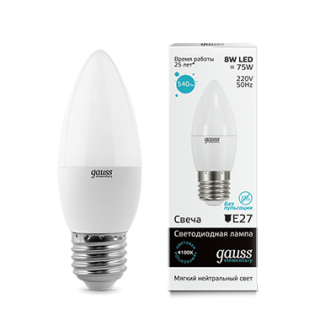 Лампа Gauss LED Elementary 8W 33228 4100K E27 свеча