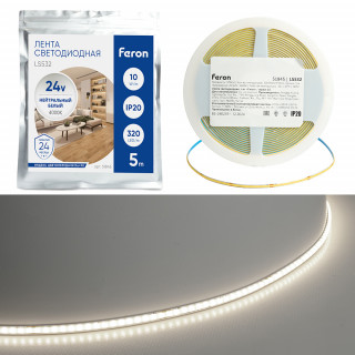Лента светодиодная FERON LS532 24V, 320SMD*COB, 10W/m, IP20, 4000К | 5000*5*1.8