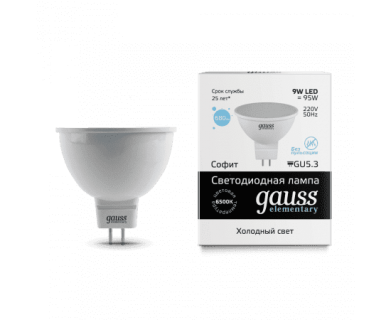 Лампа Gauss LED Elementary MR16 9W 13539 GU5.3 6500K  NEW