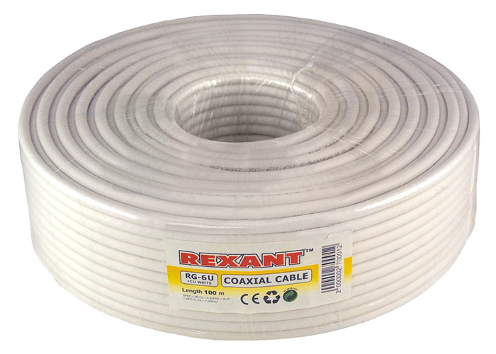 Бухта-кабель ТВ SAT 50 белый 100м Д6.6мм Rexant