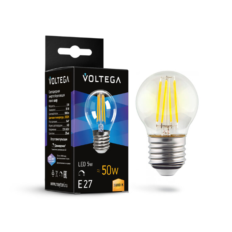 Лампа светод. Voltega Crystal Globe 5W 3000K E27 DIM 7202