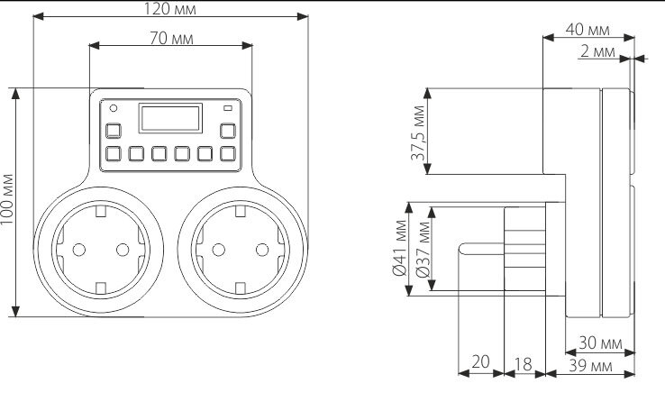 Розетки-таймеры TMH-E-5 16A*2 IP20 белый