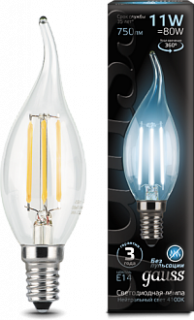 Лампа Gauss LED Filament 11W 104801211 4100K E14 свеча на ветру