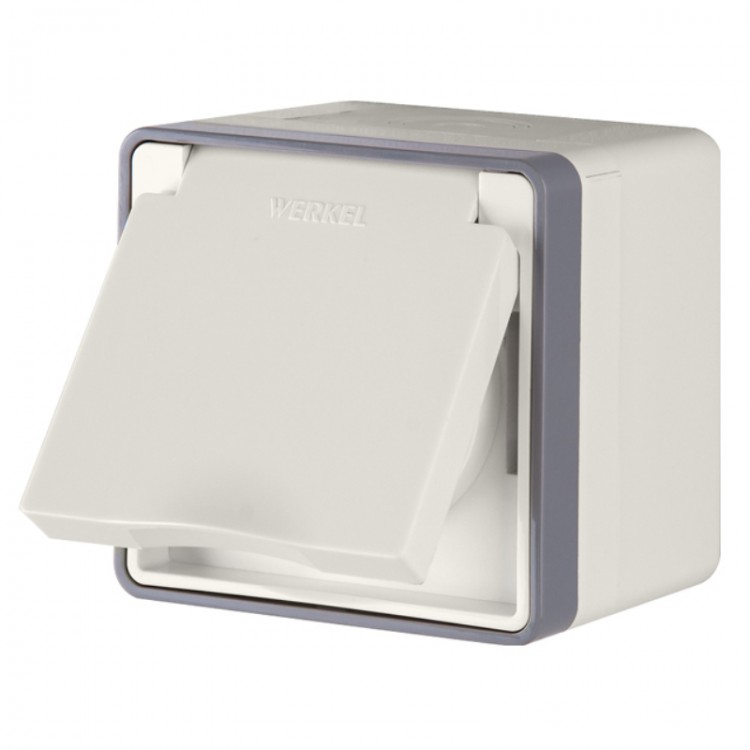 Werkel Gallant Розетка 1-ая с/з влагозащ. с защ.крышкой со шторками IP44 W5071203 слон.кость