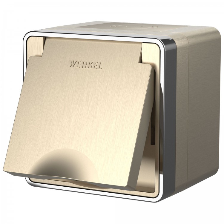 Werkel Gallant Розетка 1-ая с/з влагозащ. с защ.крышкой со штор IP44 W5071210 шампань рифленый