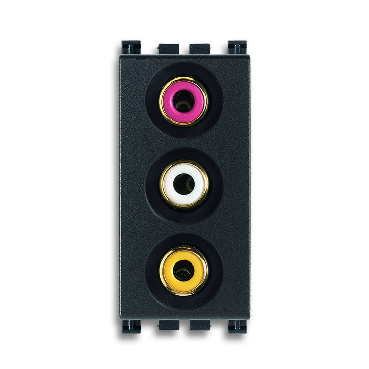 VIMAR Arke Розетка на 1 мод. с тремя RCA коннекторами Серая 19335