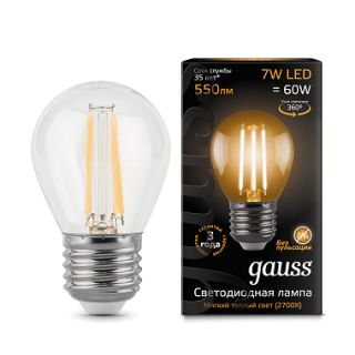 Лампа Gauss LED Filament 7W 105802107 2700K E27 шар
