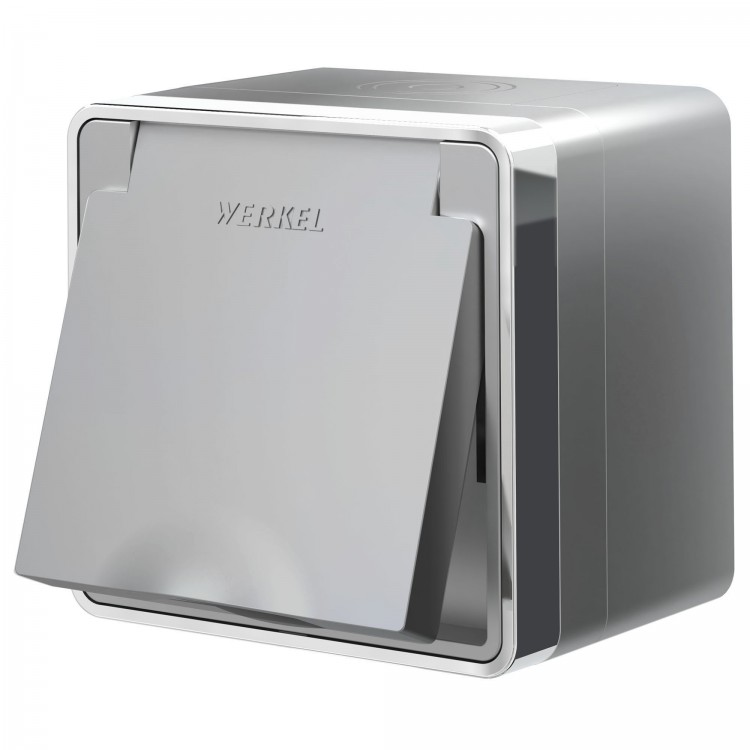 Werkel Gallant Розетка 1-ая с/з влагозащ. и защит.крышкой со шторками W5071206 серебряный