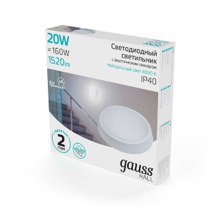 Светильник Gauss 193411220-S 20W 1520lm 4000K IP40 круг белый (микроволн, сенсор)